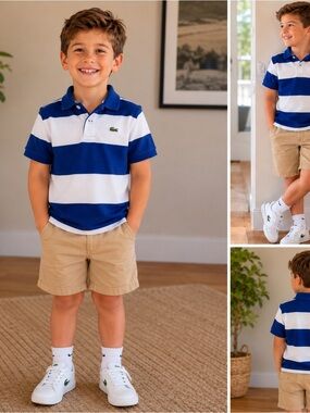 Lacoste Boys' Royal Blue & White Wide-Stripe Polo